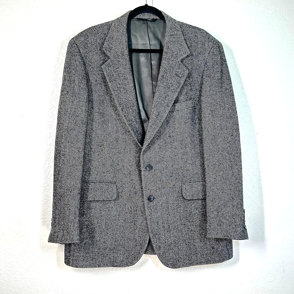 42R blazer classic gray herringbone 100% wool tweed sport coat Nordstrom